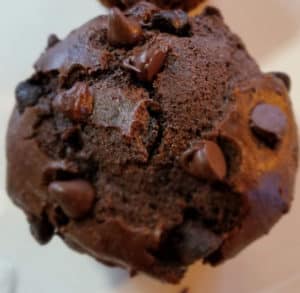 chocolate muffin with chocolate chips on top